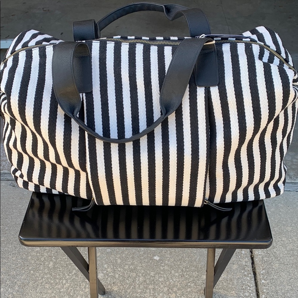 Black and Off-White Striped Weekender Bag